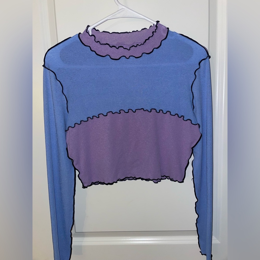 SHEIN Two Toned Blue and Purple Long Sleeve Crop Top